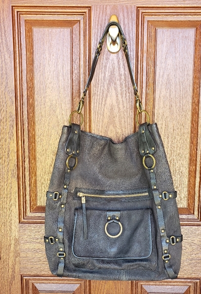 g Series by Cole Haan charcoal black leather shoulder bag - Picture 2 of 6